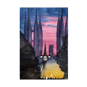 Sagrada familia watercolor, Barcelona Watercolor Painting, Barcelona art, Catalonia wall art, Spain painting, Barcelona Travel, Art Europe
