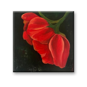 Red Flowers Painting on Canvas, Original Art, Flowers Art, Floral Painting, Kitchen Wall Art, Small Painting, Square Painting, flower Gift