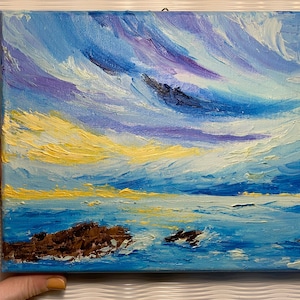 Original Sunset Beach Painting: Abstract Coastal Art, 8x10 Canvas