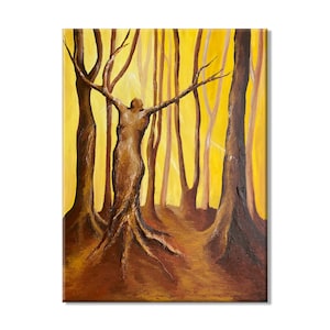 Verzauberter Wald Malerei, Fantasy Kunst, Feenhaus, Fantasy, Wald Dekor, Wald, Feen Tür, Acrylmalerei, Leinwand, Baum, Frau