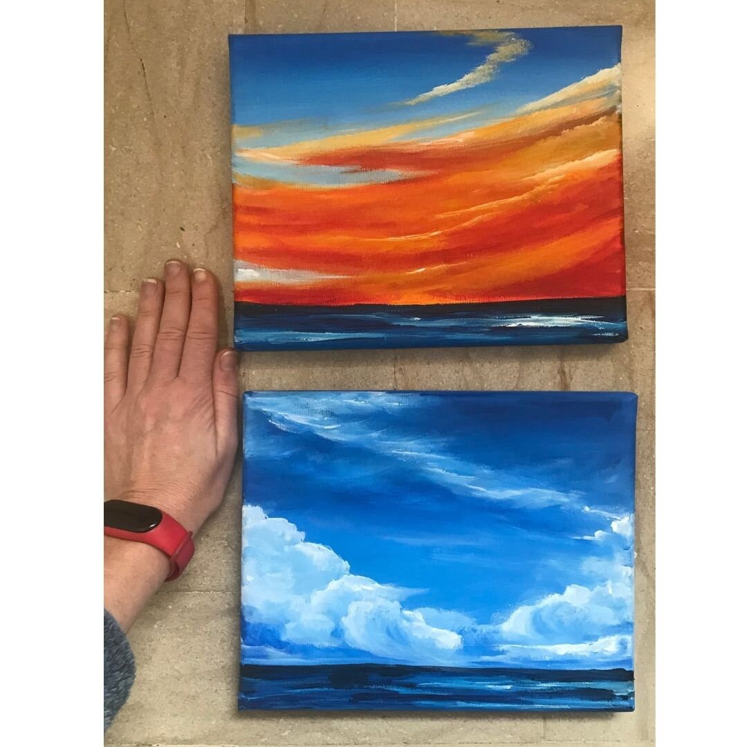 Cloud Wall Art, Blue Sky Painting Landscapes, Small Painting on Canvas