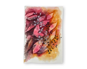 Abstract Botanical Watercolor Painting, Original A3 Watercolor Art, Modern Floral Composition