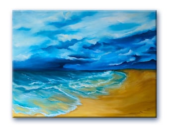 beach landscape wall art, Beachscape, Beach Painting, Sea Painting, Seascape Artwork, Modern Coastline Art, Beach House, oil painting canvas