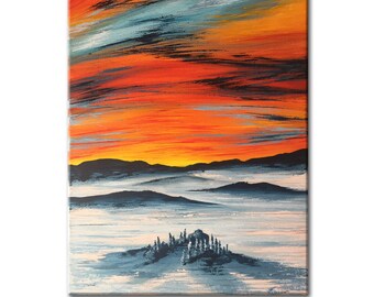 Mountain Forest Painting, Trees Artwork Mountain Landscape, acrylic painting, abstract sunset wall art canvas, Blue ridge Mountains wall art