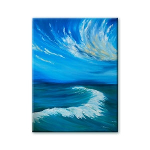sea waves wall art, wave art on canvas, oil painting original landscape, ocean painting art room home wall decor, sky painting, vertical