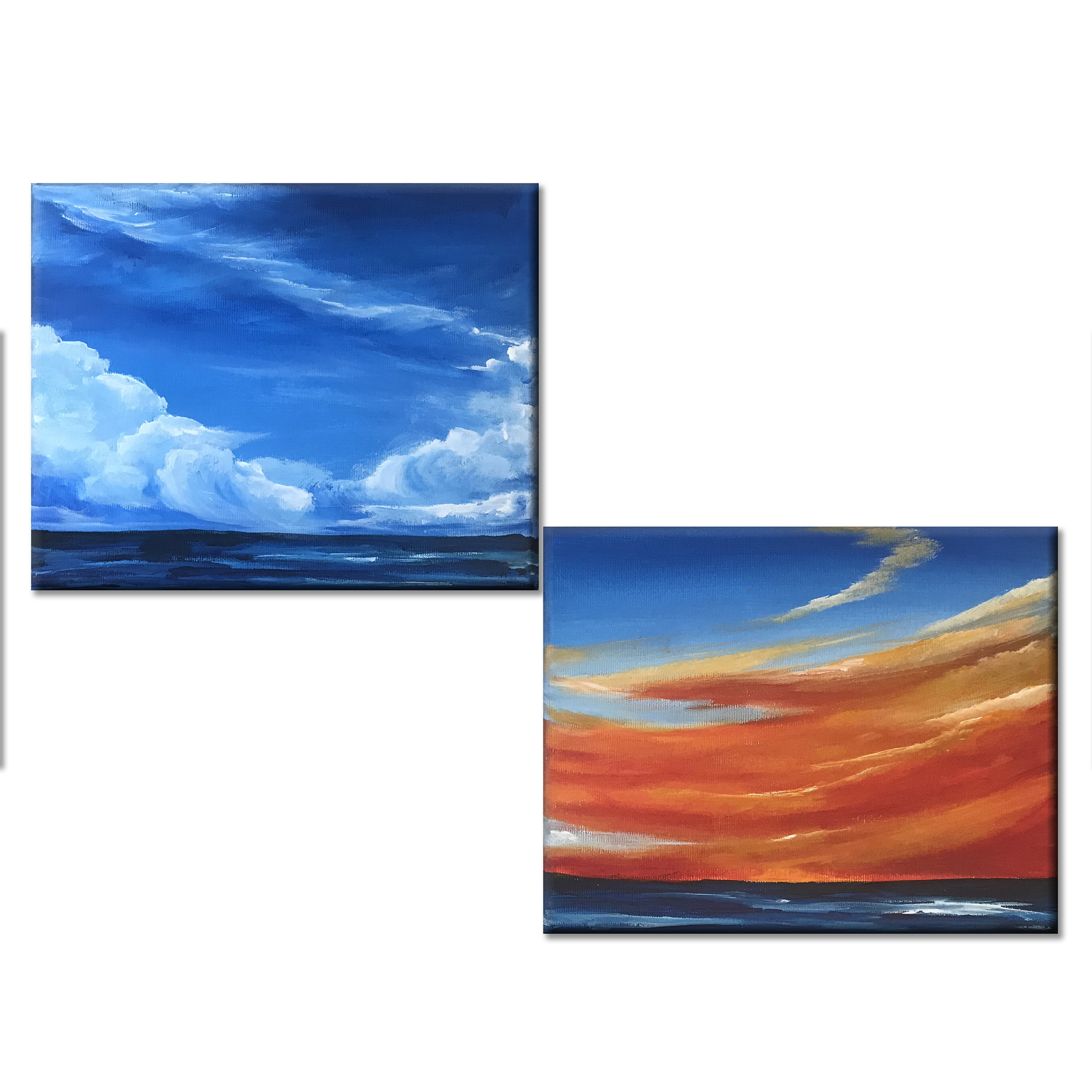 Cloud Wall Art, Blue Sky Painting Landscapes, Small Painting on Canvas
