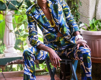 African Wax Print Jacket - Slim Fit Cotton Blazer, Made in USA