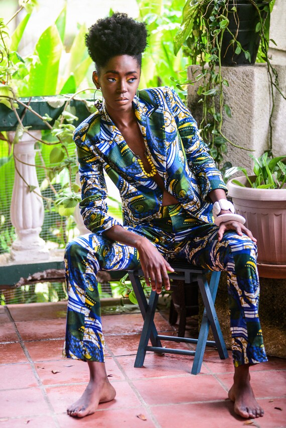 African Wax Print Jacket - Slim Fit Cotton Blazer, Made in USA
