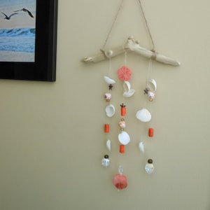 Driftwood Sea Shell Suncatcher | Shells, Beads & Driftwood Window Art | Small Indoor Hanging Suncatcher | Rustic Lake Coastal Beach Decor