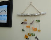 SeaGlass Suncatcher Mobile made with Colorful Faux Beach Glass on Driftwood Indoor Hippy Suncatcher Wall Art Rustic Lake House Decor