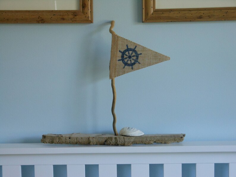 Driftwood Ships Wheel Banner Flag Pole Hamptons Ny Beach Etsy