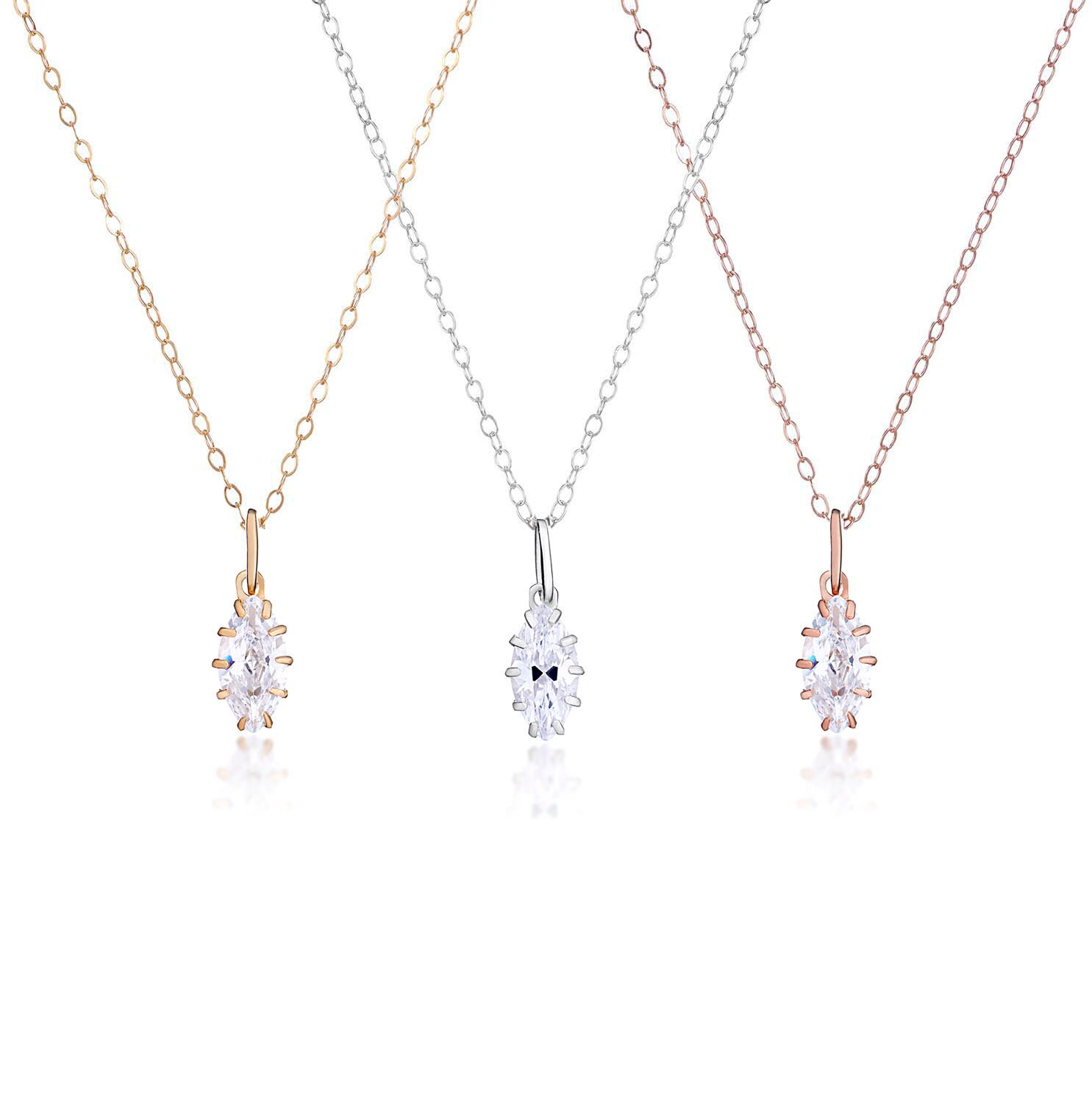 Gold Diamond CZ Marquise Necklace Bridesmaid Gift Delicate Etsy