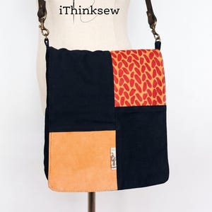 Patron de couture de sac pour tablette Evelyn 2 tailles | Sac à bandoulière color block PDF | Gadget technique Messenger DIY | Housse pour ordinateur portable avec sangle