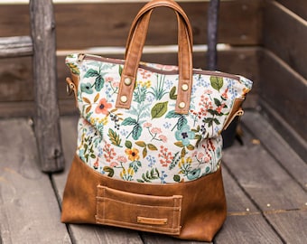Eman Tote Bag PDF Sewing Pattern - shoulder bag, cross bag, leather patch, easy sewing pattern