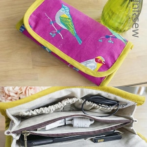 Molde de costura em PDF para bolsa Isla Gadget com molde GRÁTIS para suporte de carregador de celular.