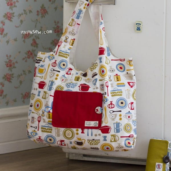 Eco Friendly Portable Shopping Bag PDF Sewing Pattern, market bag, easy sewing pattern