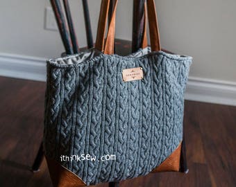 Lucilla Winter Tote Bag Sewing Pattern PDF | Upcycled Sweater Handbag Tutorial | Leather Accent Purse | Large Slouchy Bag Guide for Crafters