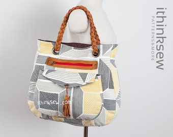 Cartamodello PDF per borsa tote grande Irene / Tutorial per borsa da viaggio grande / Modello fai da te per borsa da mercato morbida / Modello di borsa tote geometrica