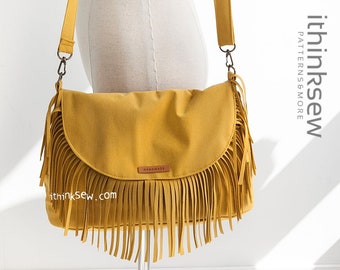 Darlene Boho Fringe Bag Sewing Pattern PDF | Suede Crossbody Purse Tutorial | DIY Western Style Handbag | Easy Slouchy Hobo Pattern