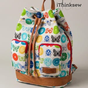 Modèle de couture de sac à dos seau Loren PDF | Tutoriel sur le sac à dos avec cordon de serrage | Sac bohème souple DIY | Patron de sac à dos de tous les jours pour couturières