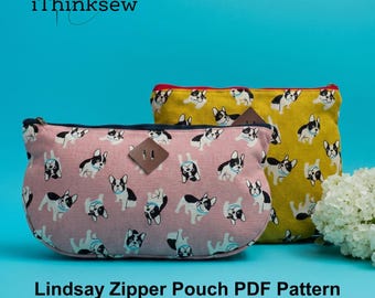 Lindsay Zipper Pouch  2 Sizes Sewing Pattern | Makeup Bag PDF Tutorial | DIY Cosmetic Case Template | Easy Beginner Sewing Project