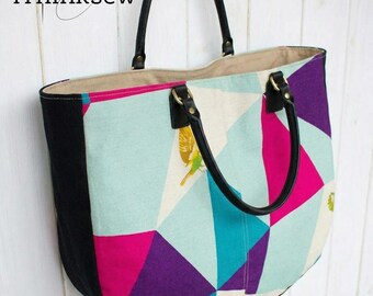 Tragetasche PDF Schnittmuster | Einfaches rundes Handtaschen-Tutorial | Taschenmuster für Anfänger | Druckbares Nähprojekt | Tragetasche PDF