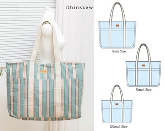 Market Bag Sewing Pattern PDF | Looma Large Tote Bag Tutorial | 3 Sizes Reusable Grocery Carrier | DIY Everyday Shoulder Bag for Sewists