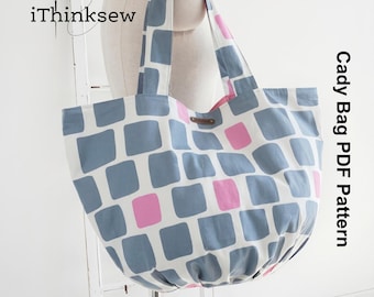 Cartamodello PDF per borsa tote grande Cady / Tutorial per borsa hobo morbida / Borsa da viaggio fai da te per il weekend / Cartamodello stampabile per borsa Cady per chi cuce