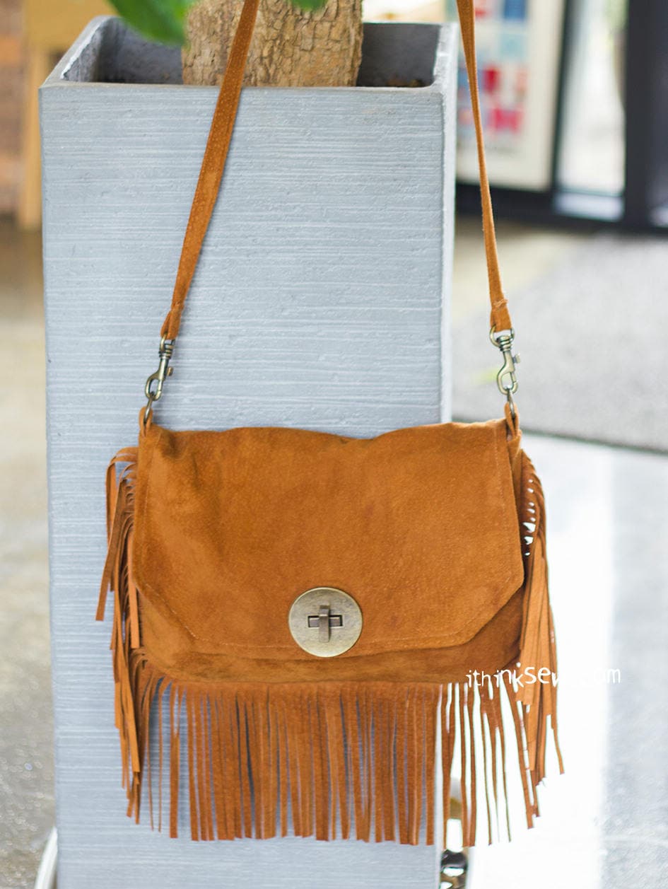 Sac En Cuir Nubuck Franges Marron Style Western Cowgirl - Occasion Bon état - Bandoulière Ou Main