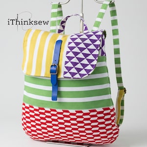 Makenna Backpack Sewing Pattern | Color Block School Bag PDF | Patchwork Rucksack Tutorial | Leather Accent Daypack DIY