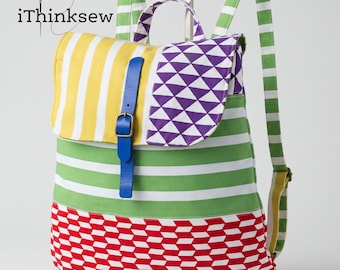 Makenna Backpack Sewing Pattern | Color Block School Bag PDF | Patchwork Rucksack Tutorial | Leather Accent Daypack DIY