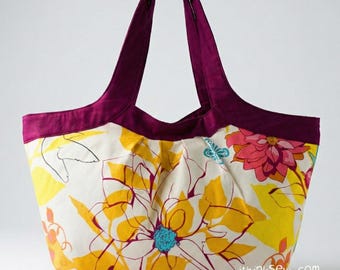 Tote Bag Sewing Pattern PDF | Large Pleated Handbag DIY | Carol Floral Purse Instant Download | Slouchy Shoulder Bag Template