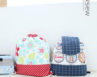 Rory Toddler String Bag (2 Size) PDF Sewing Pattern, kids backpack