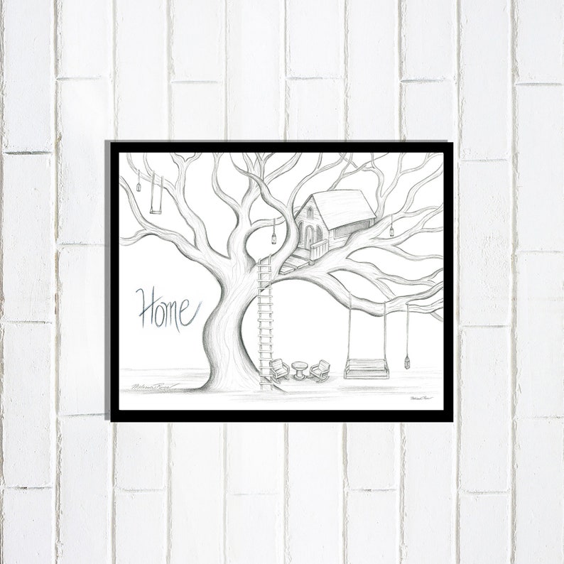 Home is a Treehouse Treehouse Art Tree Wall Art Pencil Etsy