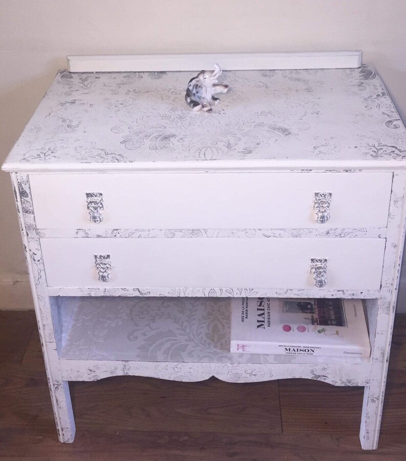 White Chest Of Drawers With Anaglypta Print In Silver Etsy