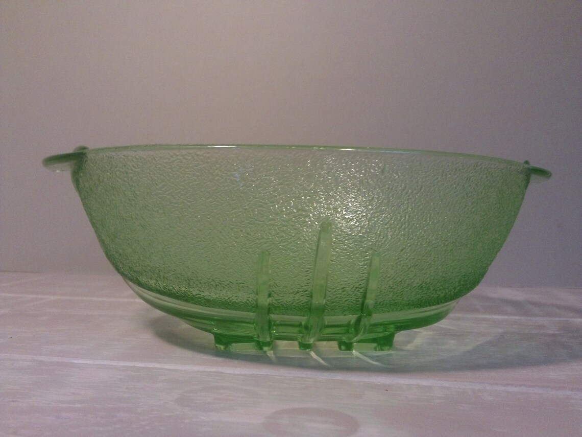 Green Art Deco Glass Bowl Etsy UK