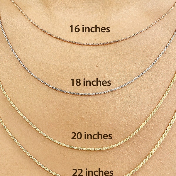 14k Rope Chain Necklace 14K Solid Yellow Gold |  Twist Diamond Cut Rope | 14K Gold Rope Chain | Layering Necklace | 16" 18" 20" 22" 24"