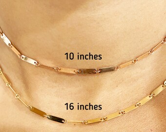 Bar Chain Necklace 14K Solid Yellow Gold | Layering Necklace | Gold Chain Anklet | Dainty Bar Chain | Stacking Chain | 7" 10" 16" 18" 20"