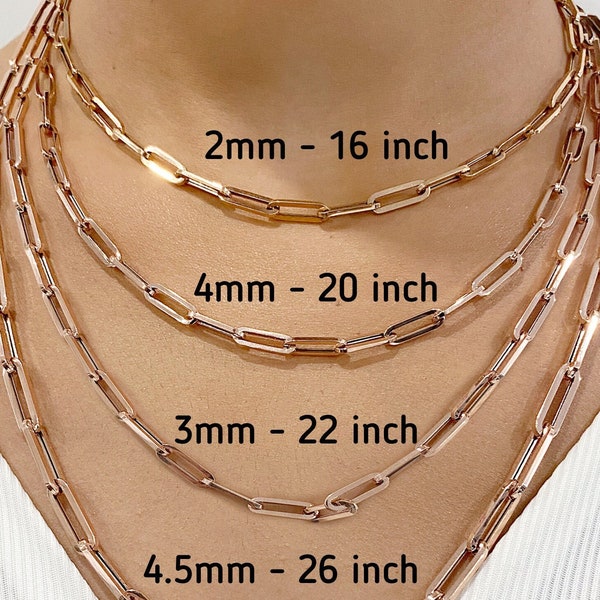 Paperclip Chain Necklace 14K Solid Rose Gold | Layering Necklace | Chunky Staple Necklace | Paperclip Choker | 14" 16" 18" 22" 24" 26"