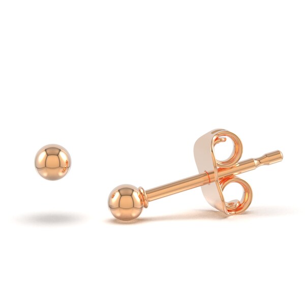 Solid 14k Rose Gold Round Ball Studded Casual Earrings - Rose Gold Ball Push Back Stud Earrings - Solid Gold Ball Studs - SOLD BY PAIRS