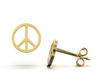 14K Solid Gold SCREW BACK14K Solid Gold Tiny Peace Sign Stud Earrings