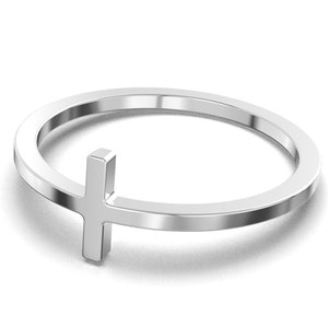 Celebrity Style Sideways Cross Rings | 14k Solid Yellow or White Gold | Religious Rings
