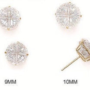 14K Solid Yellow Gold, 4 Prong 4-Segment Round Cut Cubic Zirconia ScrewBack Stud Earrings Multiple Sizes Available - SOLD BY PAIRS