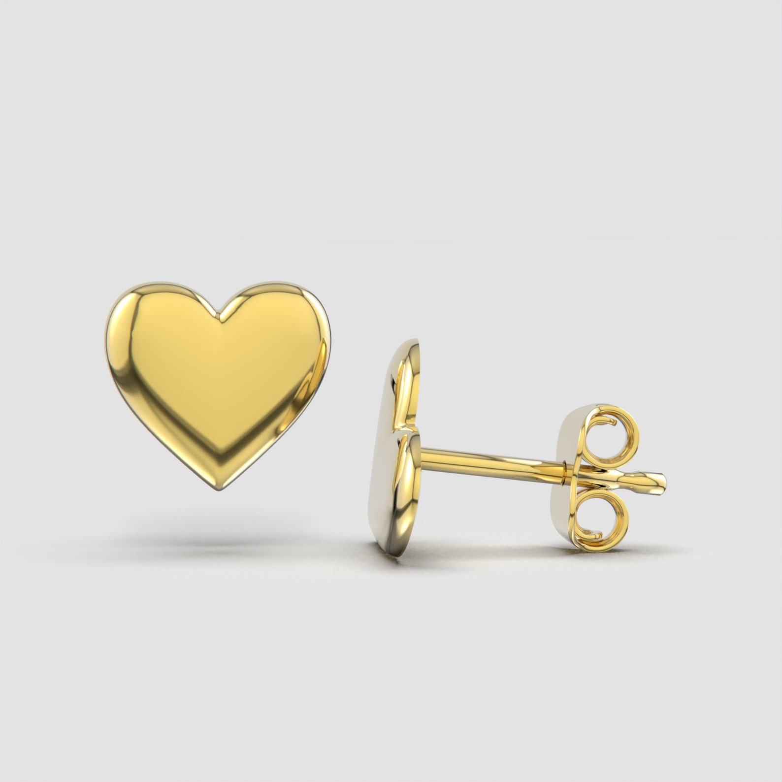 Heart Gold Stud Earrings 14k Solid Gold Push Back Closure Etsy