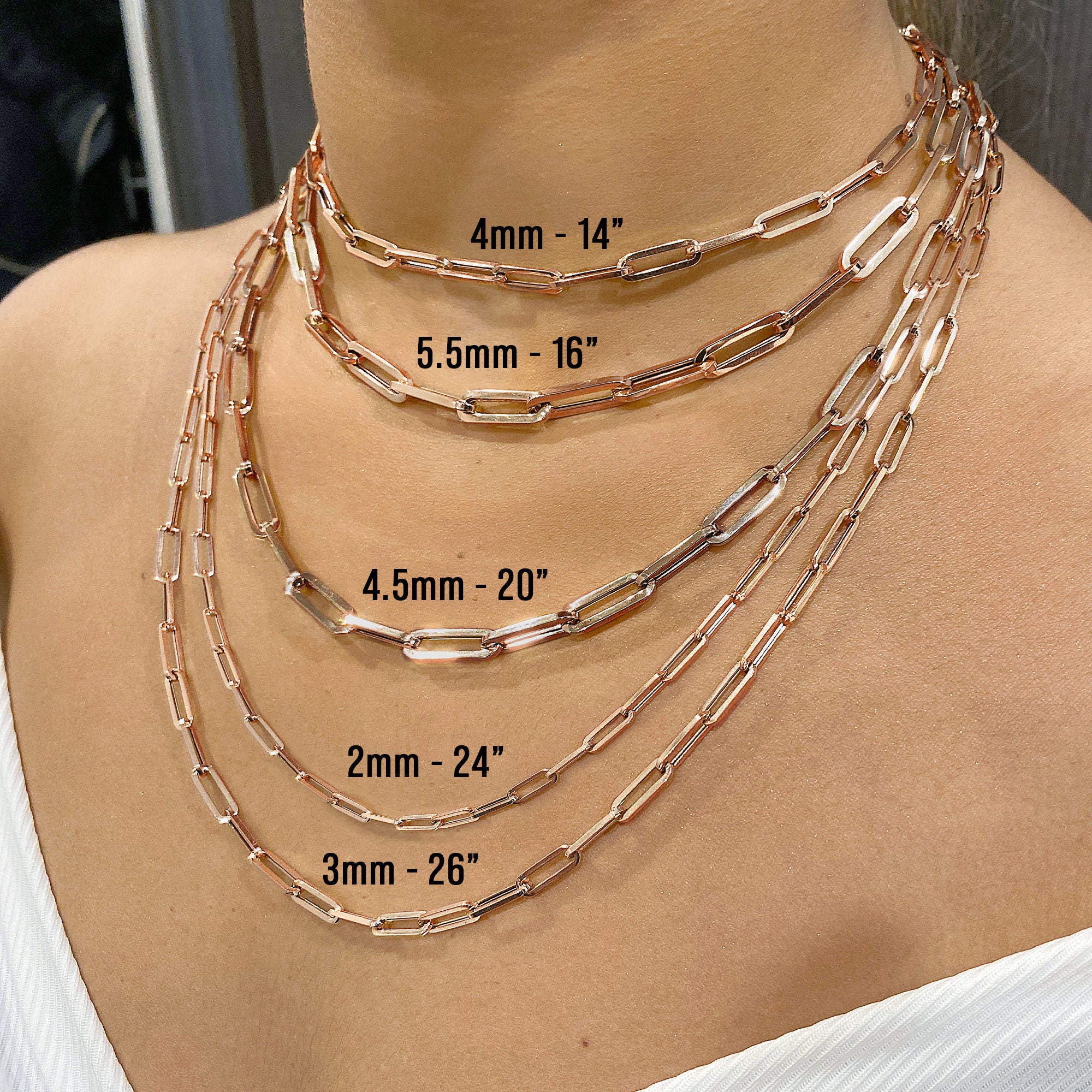 14K Gold Large Paper Clip Chain with Diamond Carabiner Necklace 14K Rose Gold / 18 +$70