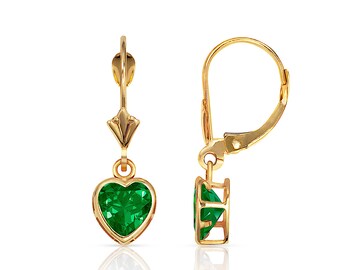 Romantic 14K Heart Shaped Birthstone Lever Back Earrings with Cubic Zirconia - Solid 14 Yellow or White Gold -Multiple Colors -SOLD BY PAIRS