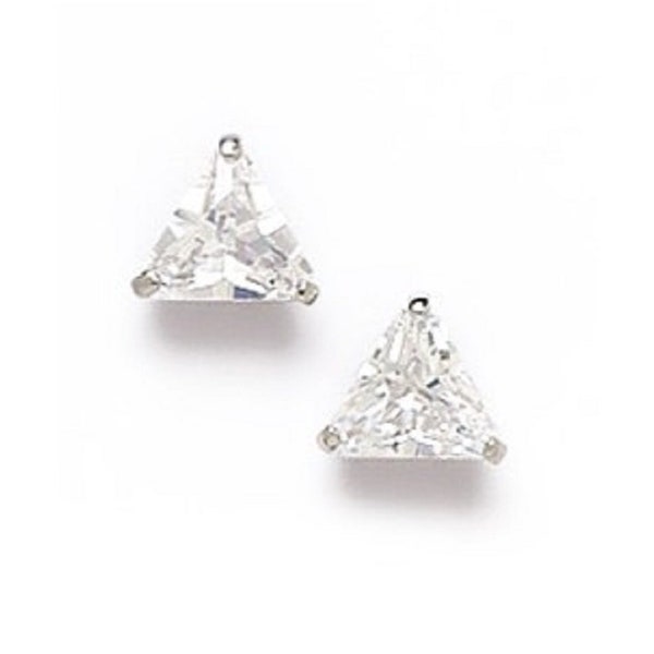 Unique Triangle-Cut Cubic Zirconia Stud Earrings, Solid 14K White Gold, Basket Setting, 4mm 5mm 6mm - SOLD BY PAIRS