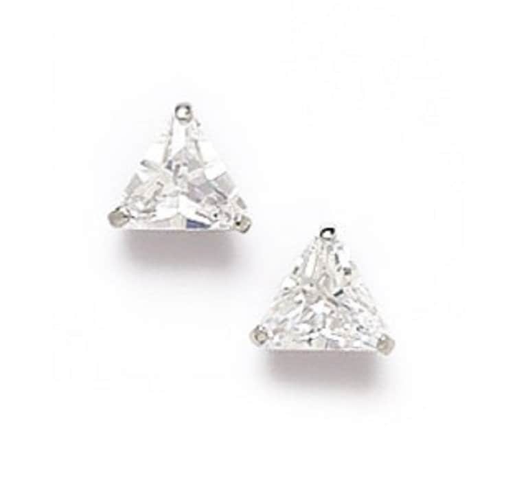 Unique Triangle-cut Cubic Zirconia Stud Earrings, Solid 14K White