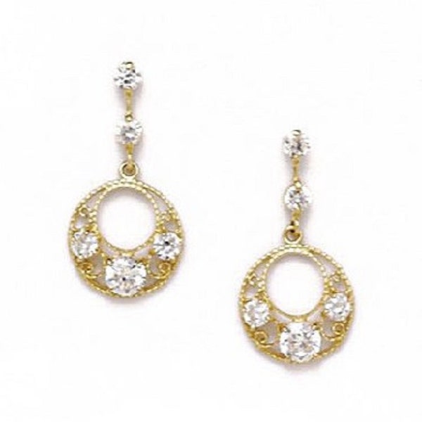 Victorian Style Cubic Zirconia Drop Earrings, Round-Cut Stones, Screwback Posts, Solid 14K Yellow or White Gold - SOLD BY PAIRS