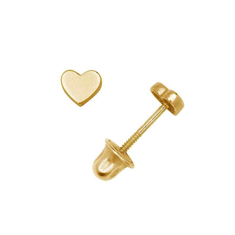 Simple 14K Heart Shaped Stud Earrings with Screw Back Post - Solid 14k Yellow and White Gold - SOLD BY PAIRS